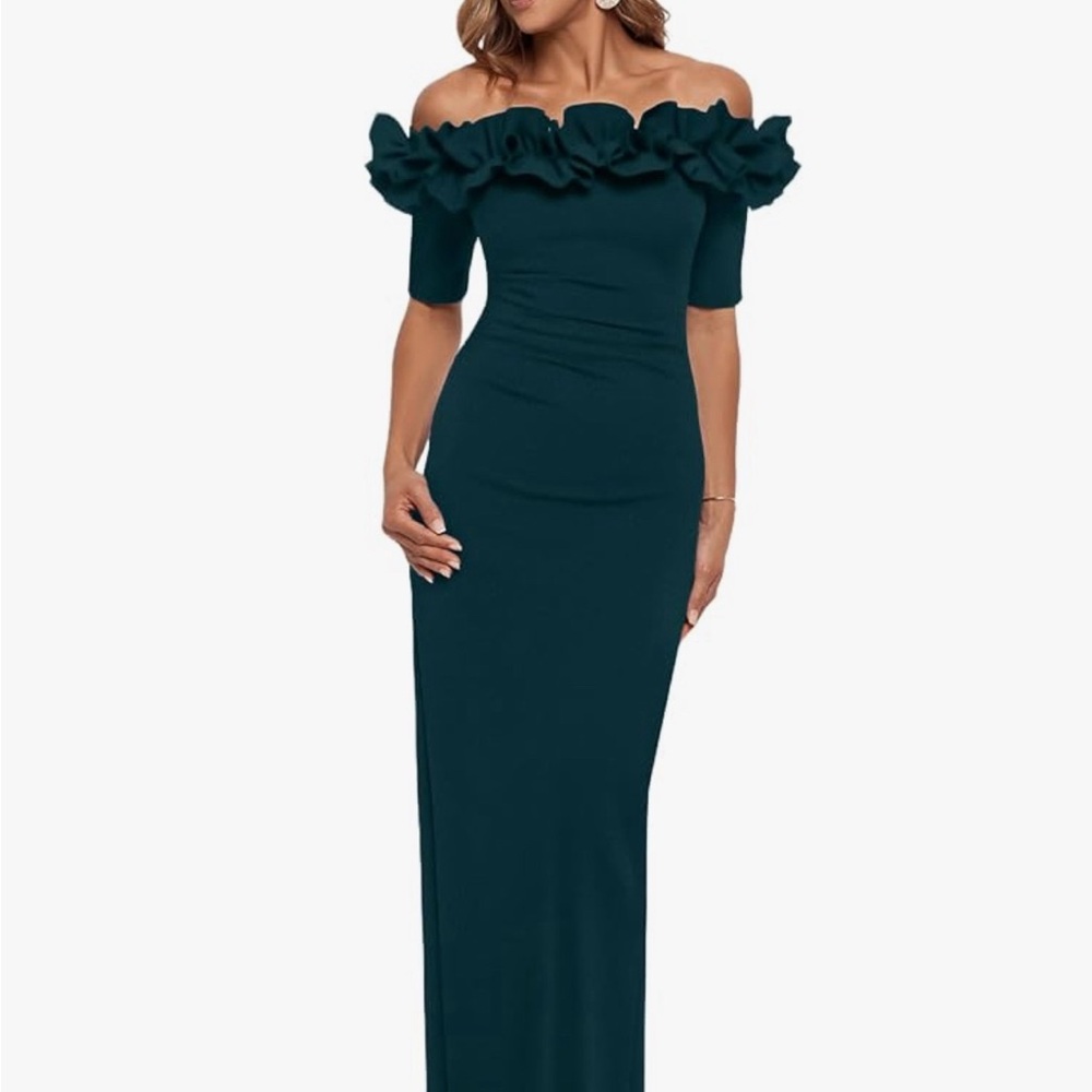 Xscape Formal Women's Long Off The Shoulder Pine Green Dress